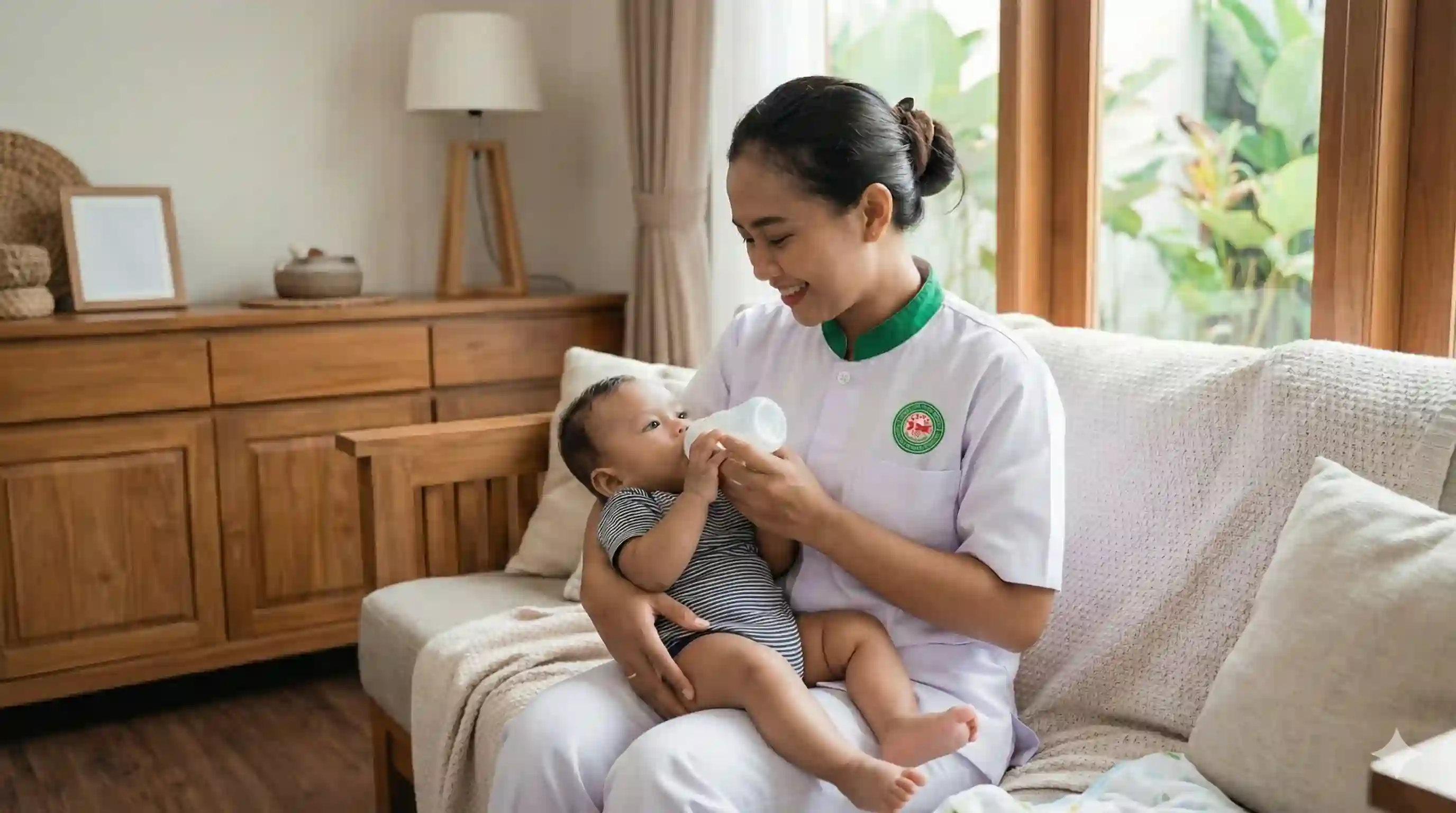 Seorang baby sitter profesional dari PT Jasa Mandiri sedang mendampingi anak-anak